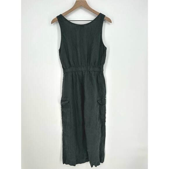 Back Beat Co Linen Blend Cargo Jumpsuit Deep teal  Utility Lounge Coastal Size M - Picture 8 of 9